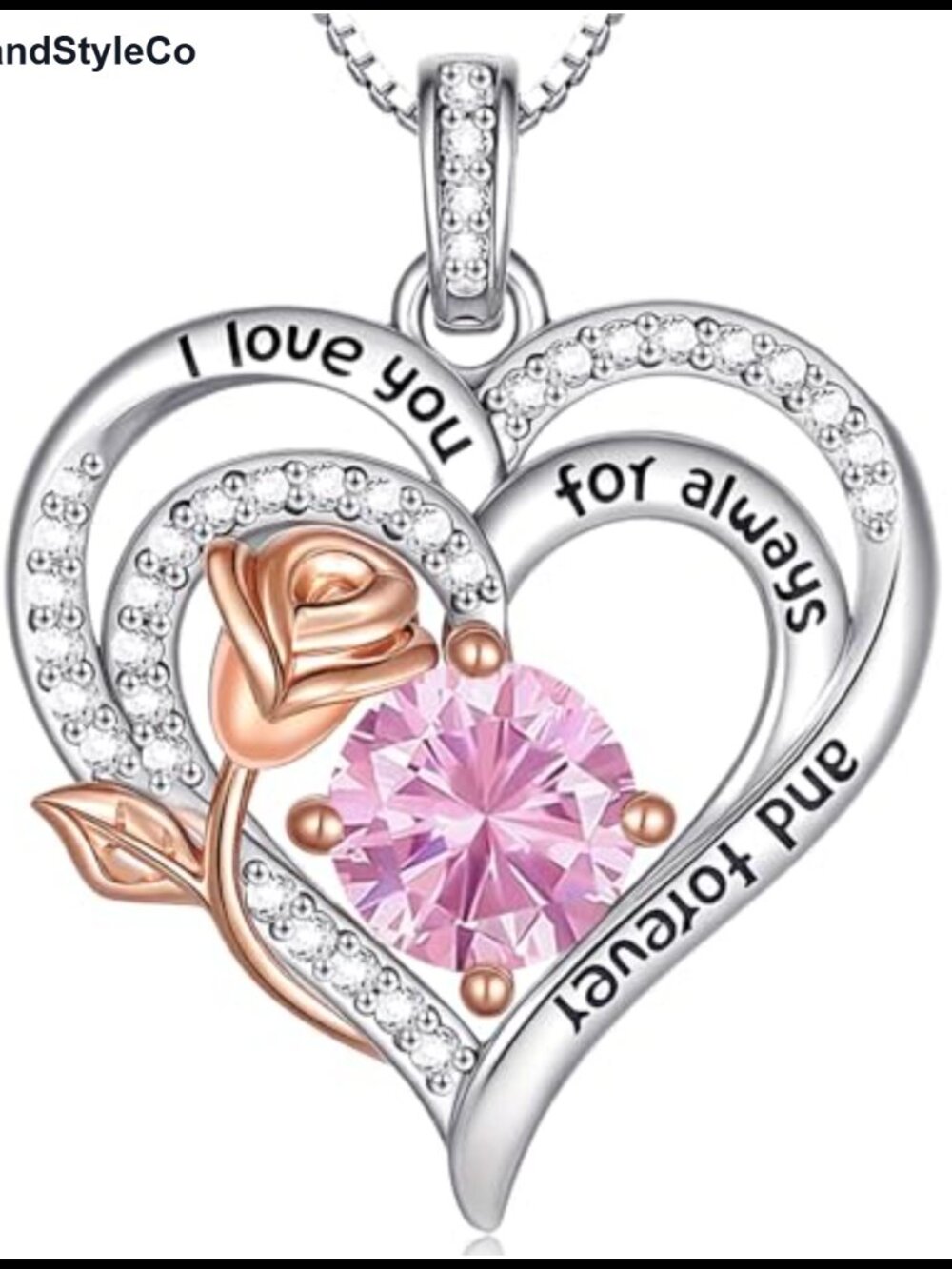 Sterling Silver Birthstone Heart Pendant Necklace Rose Gold Plated